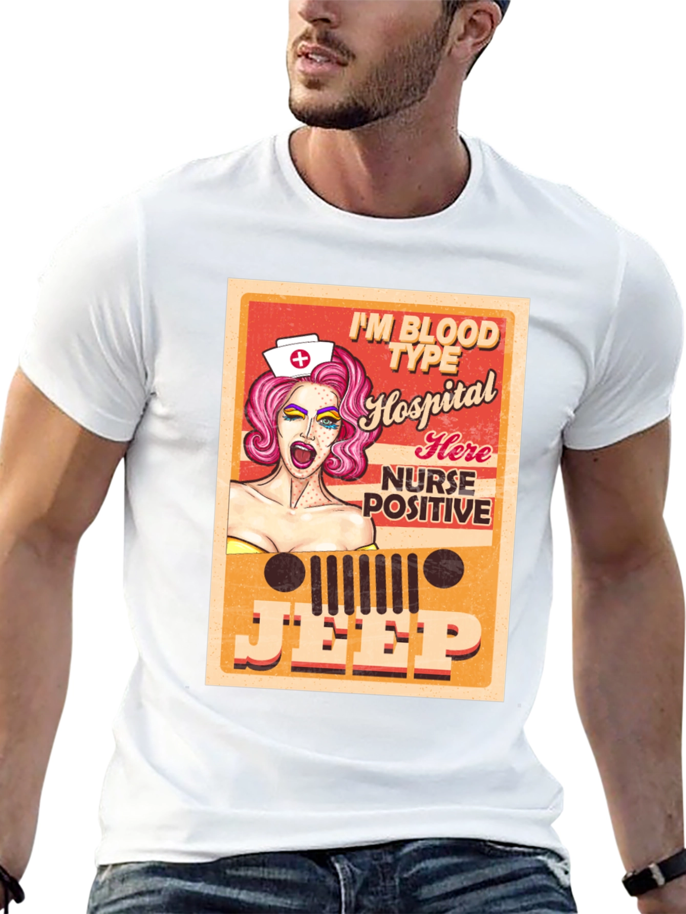 Black Nurse Jeep Graphic Tee - Blood Type Positive T-Shirt view 13