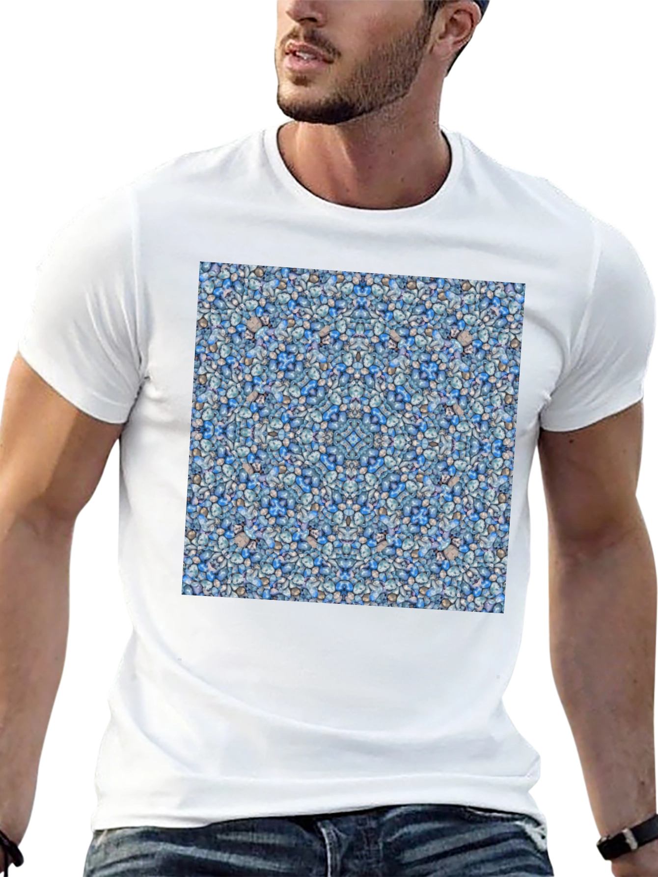 Black Blue Pebble Pattern T-Shirt view 13