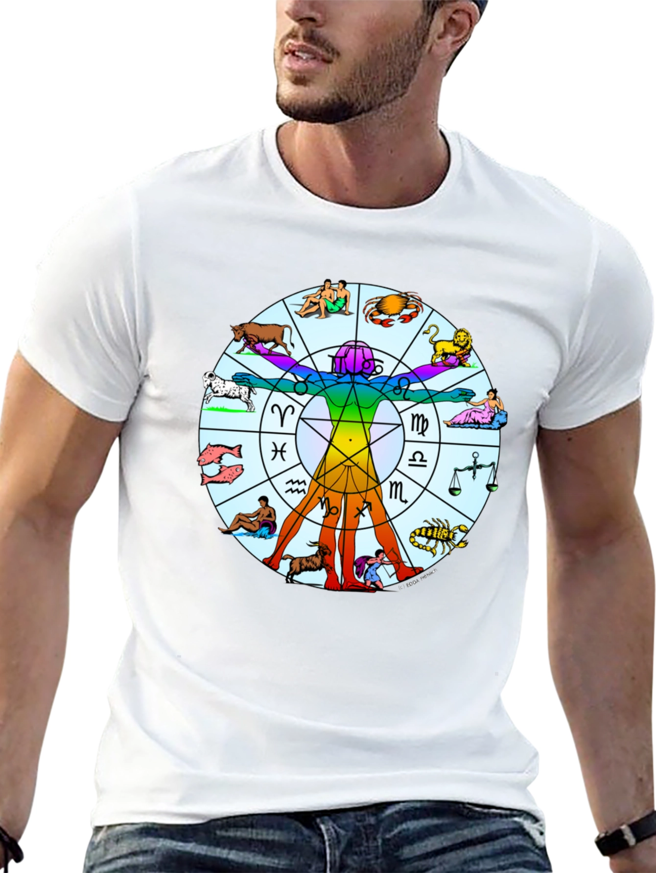 Black Zodiac Vitruvian Man Graphic T-Shirt - Black view 13