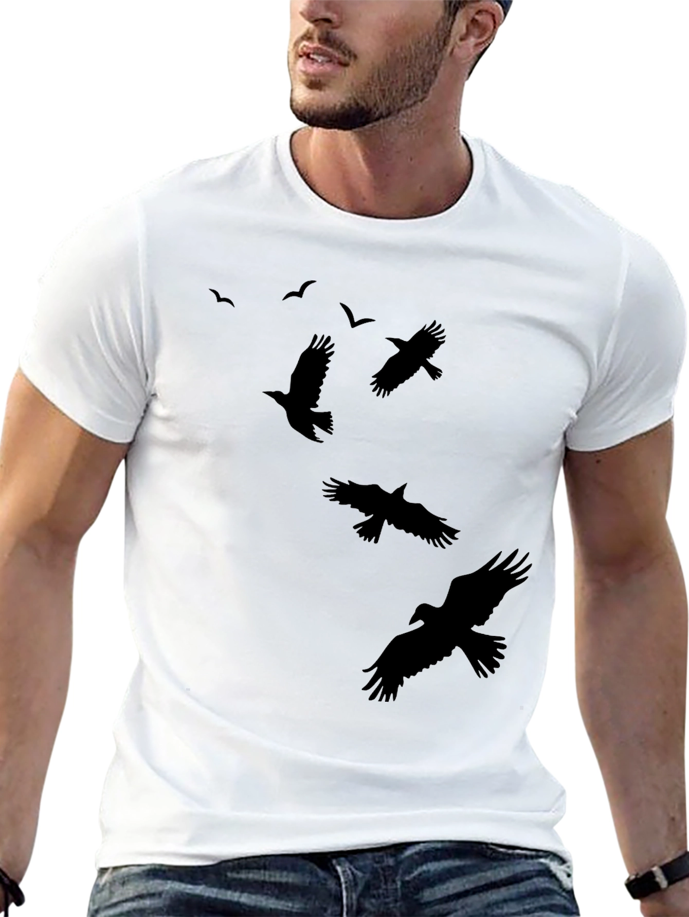 Black Raven Silhouette Print Black Crew Neck T-Shirt view 13