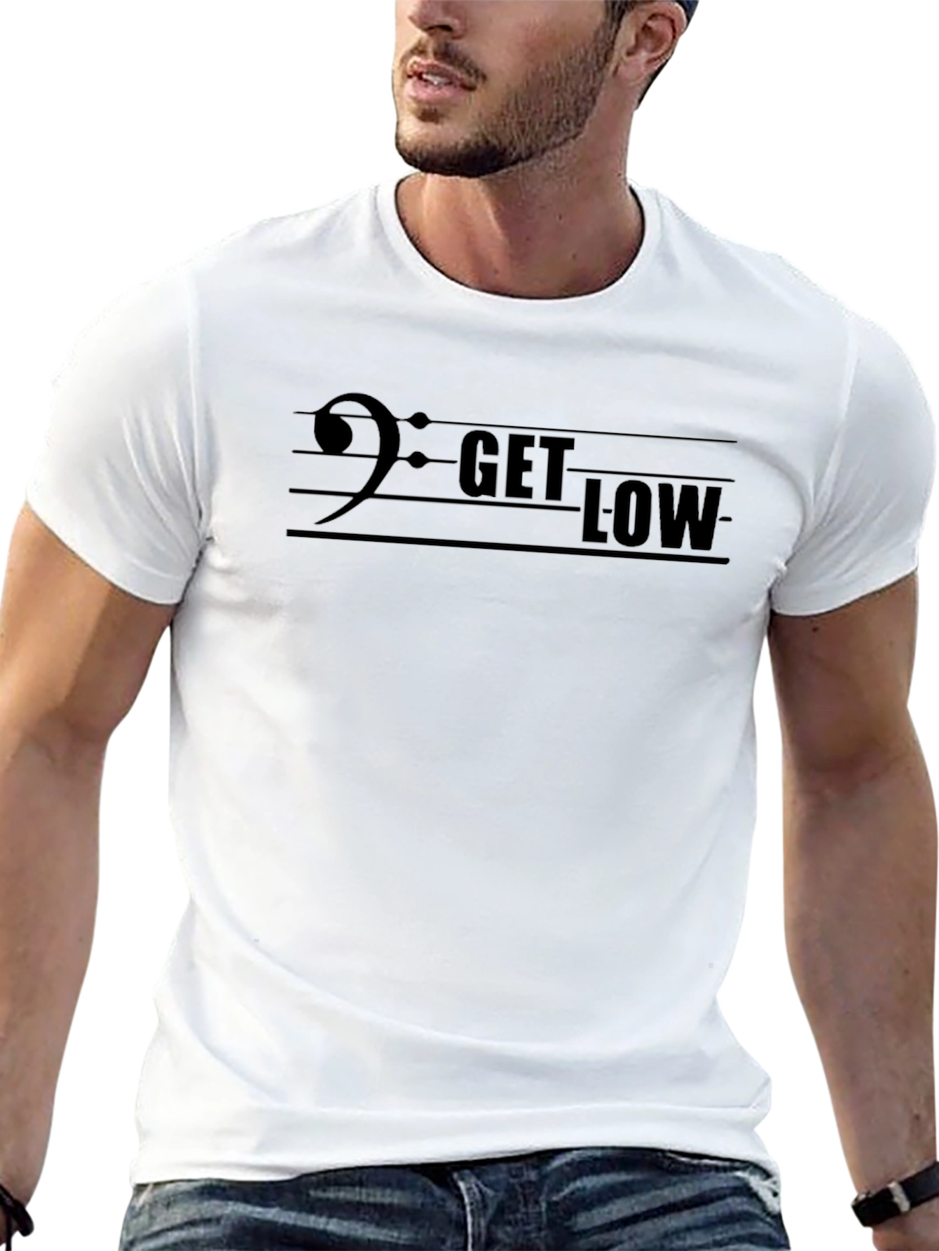 Black Get Low Bass Clef T-Shirt - Music Lover Tee view 13