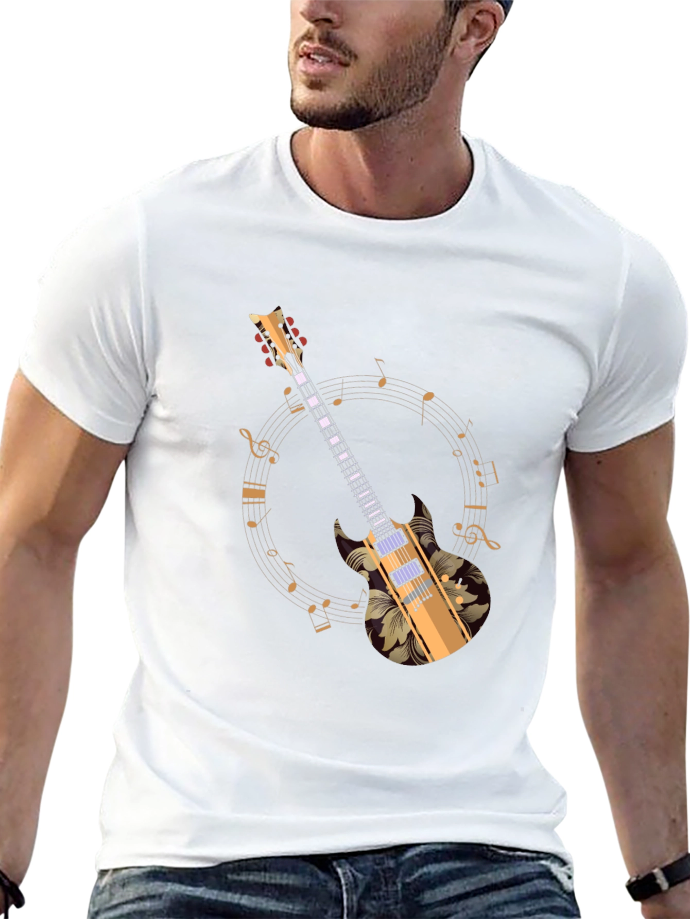 Black Floral Guitar Graphic Black Tee view 13
