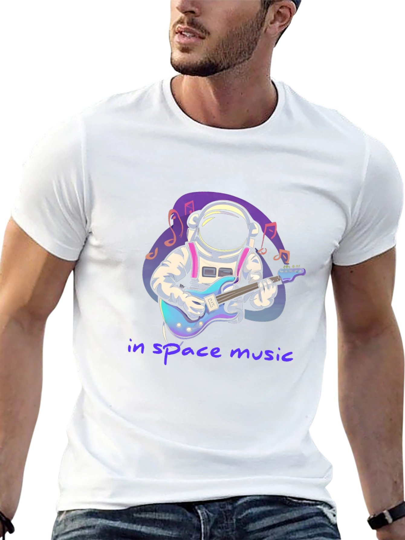 Black Astronaut Guitarist T-Shirt - Space Music Tee view 13