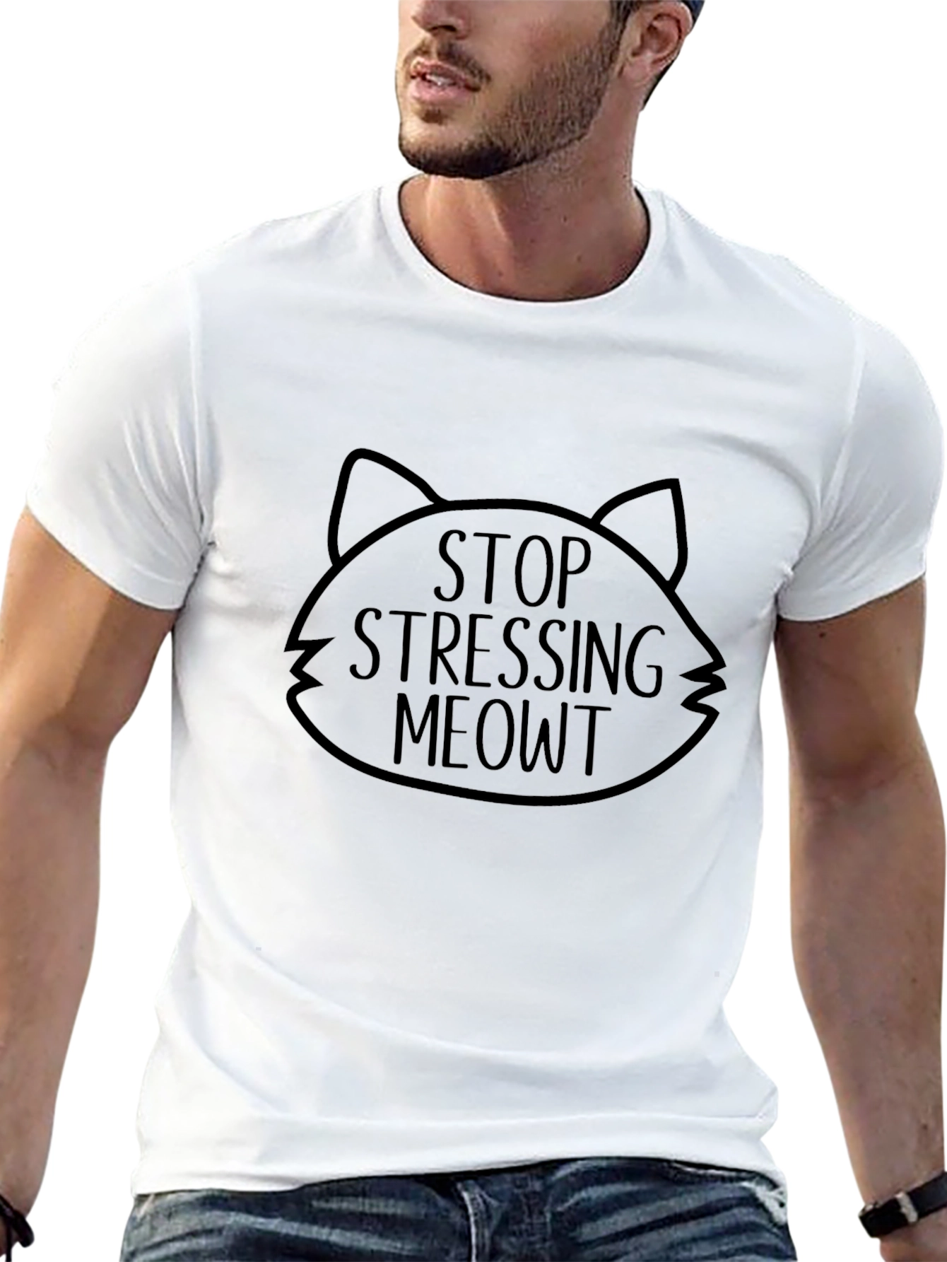 Black Stop Stressing Meowt T-Shirt view 13