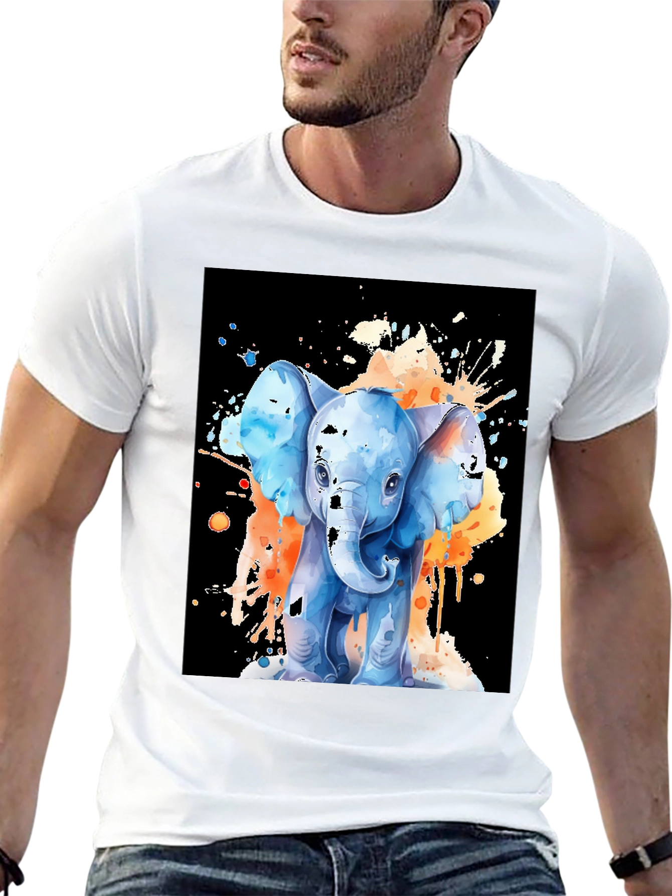 Black Watercolor Elephant Graphic Tee - Black view 13