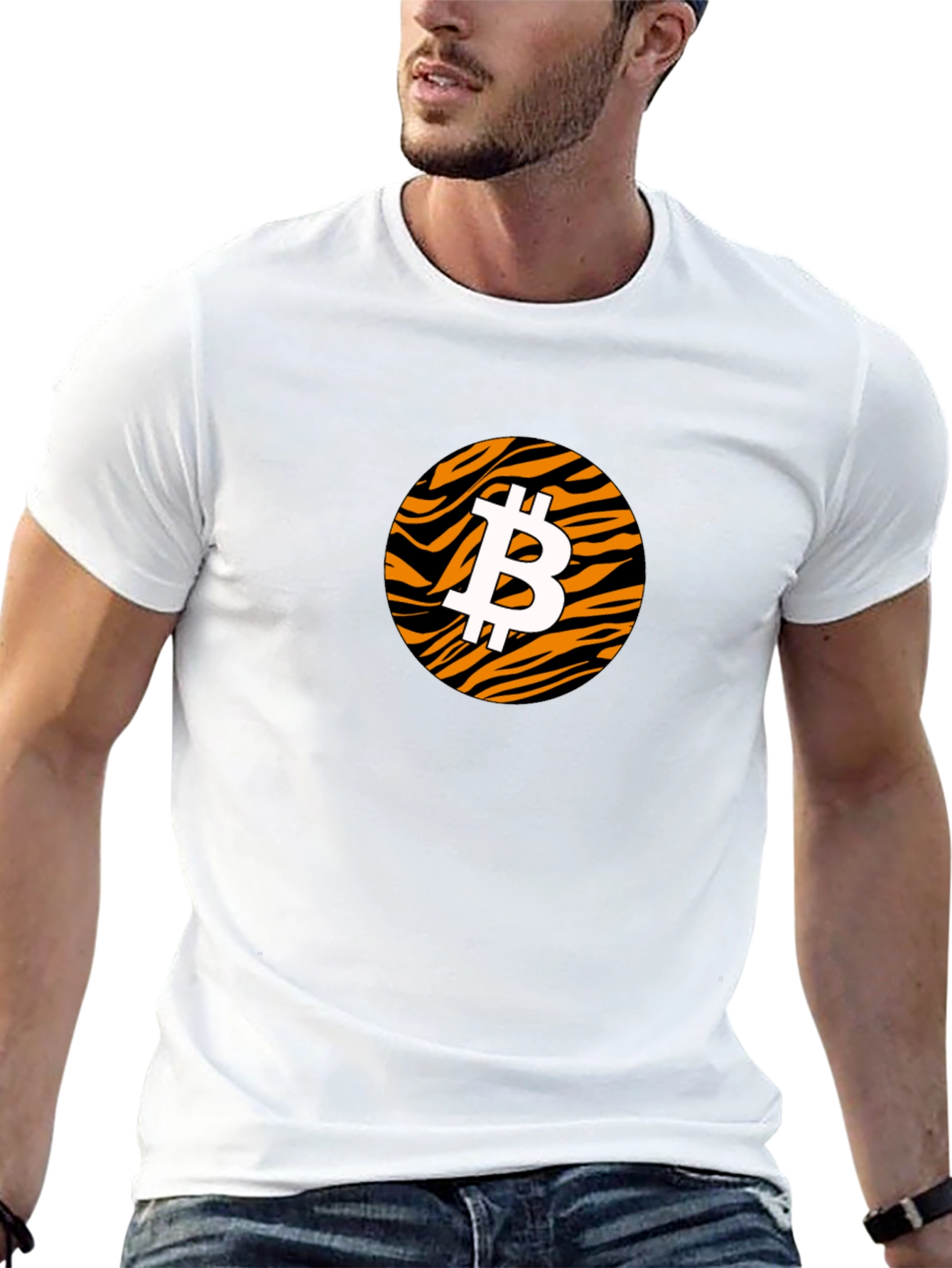 Black Bitcoin Tiger Print Black T-Shirt view 13