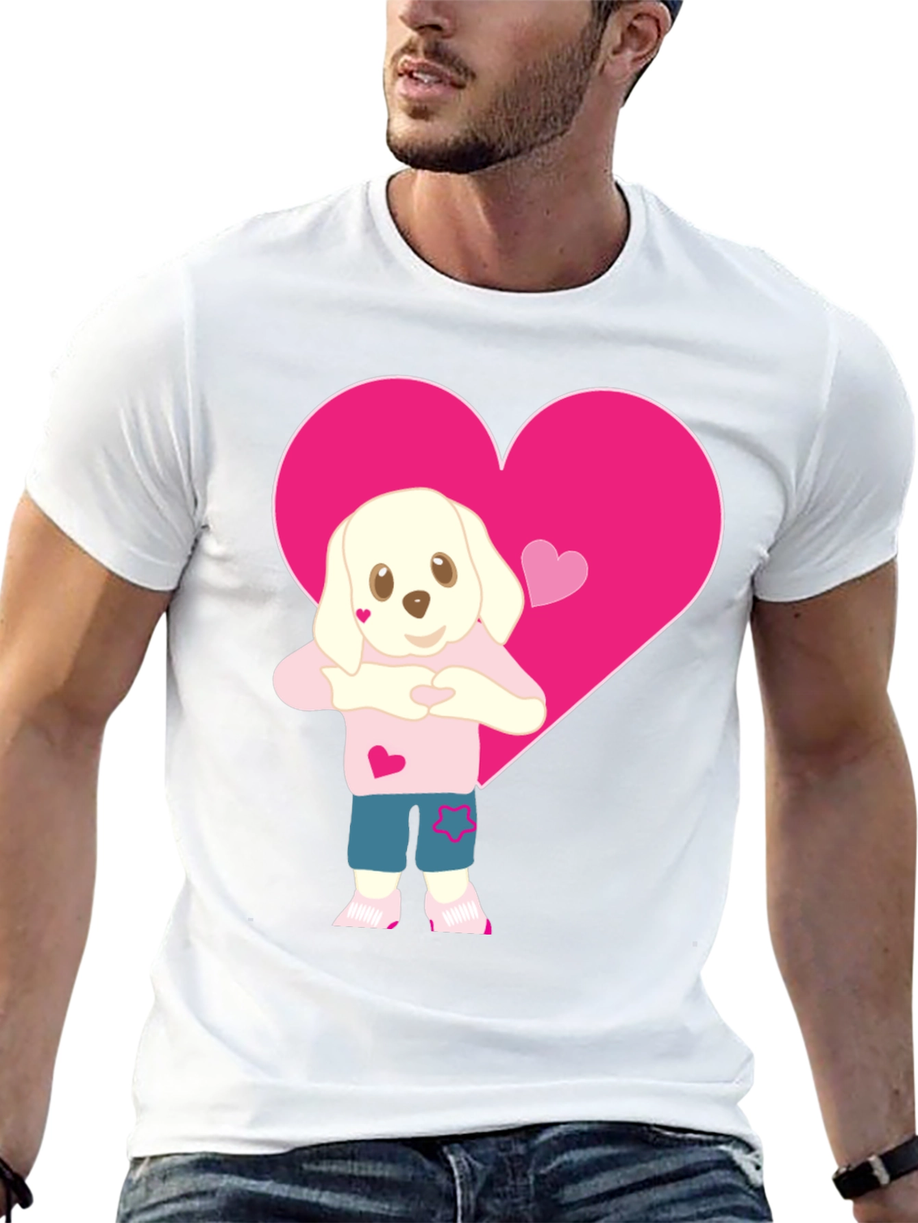 Black Cute Dog Heart Valentine's T-Shirt - Soft Cotton Blend view 13