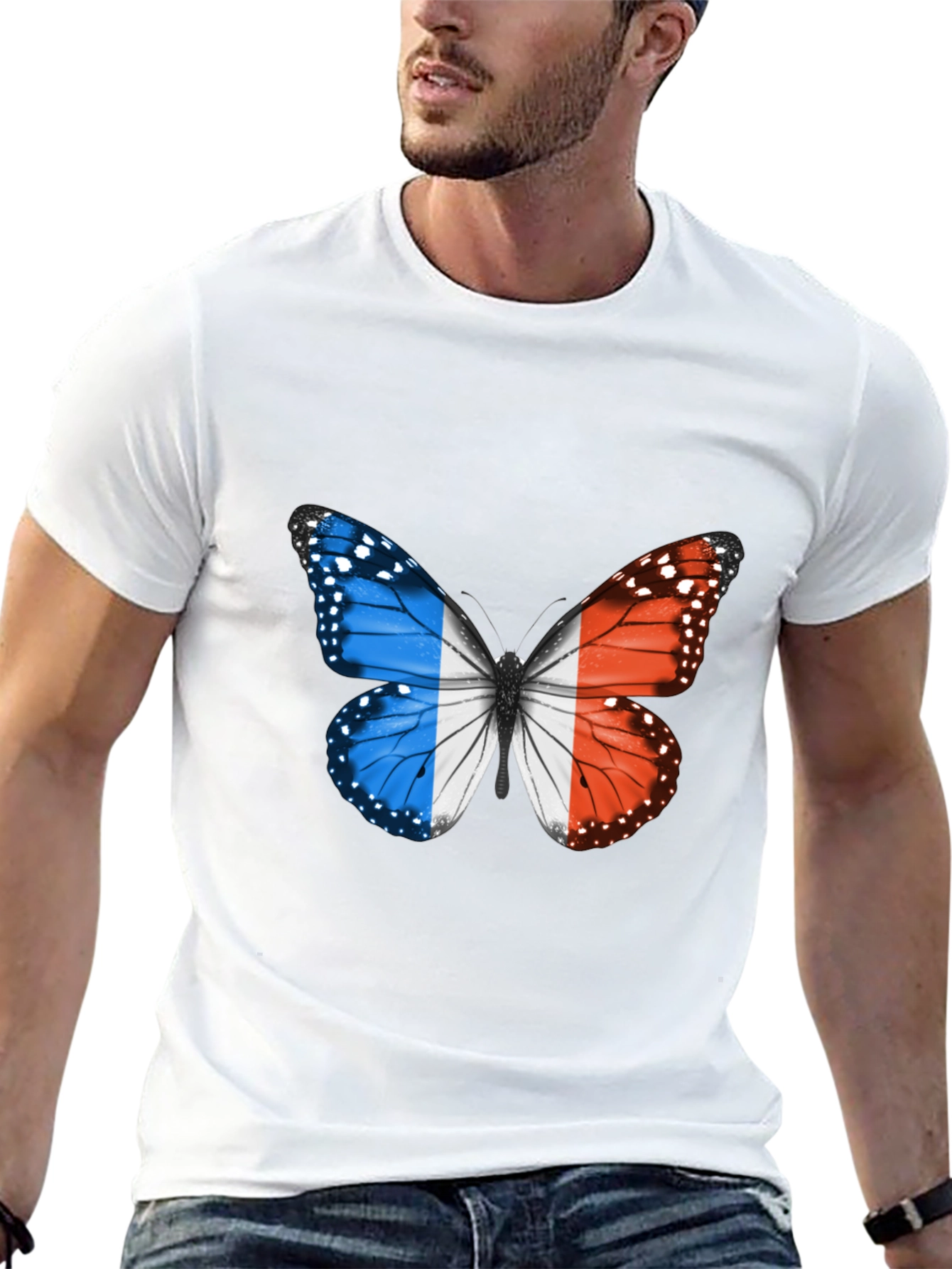 Black French Flag Butterfly Graphic Tee view 13
