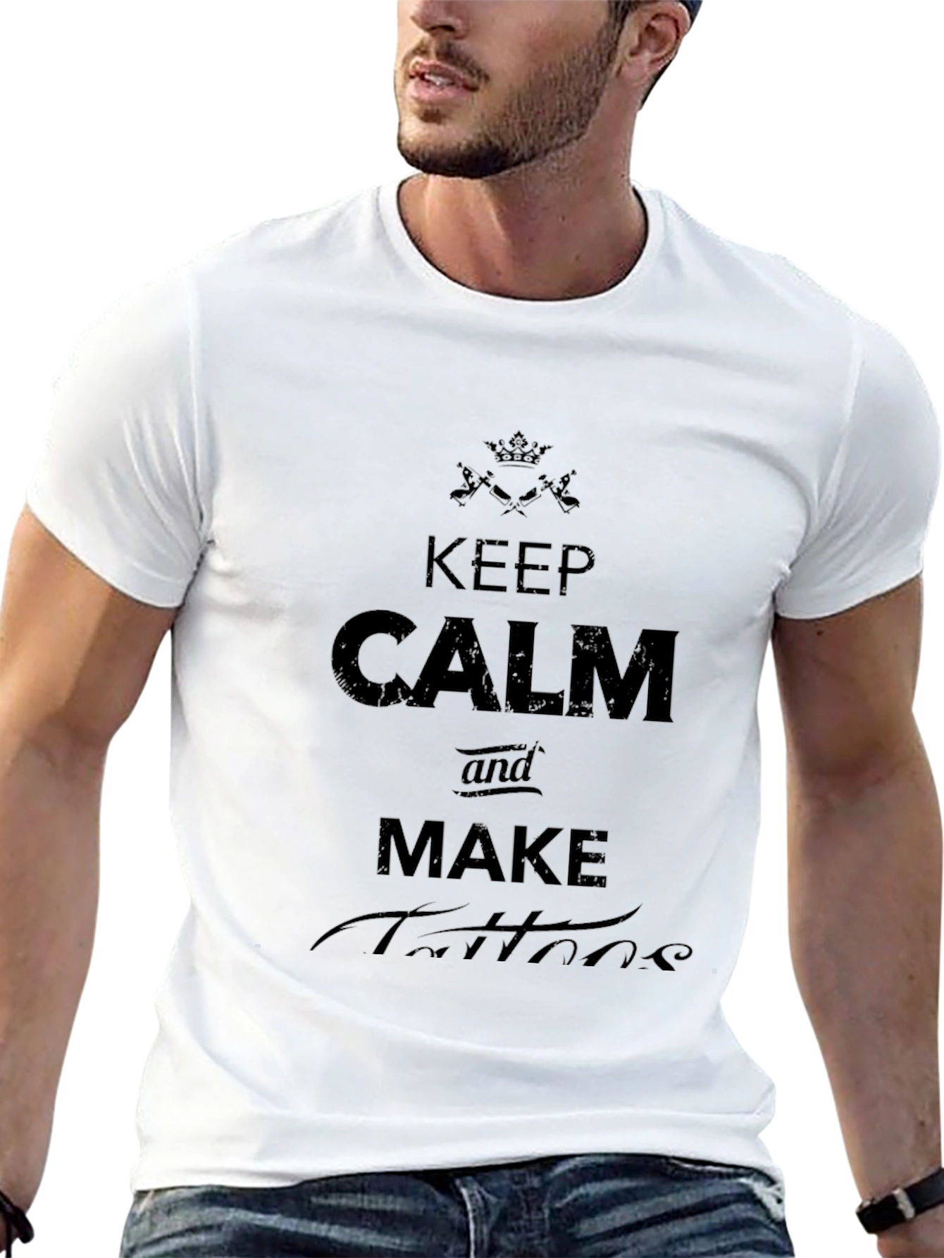 Black Keep Calm and Make Tattoos Graphic Tee - Black Cotton T-Shirt view 13