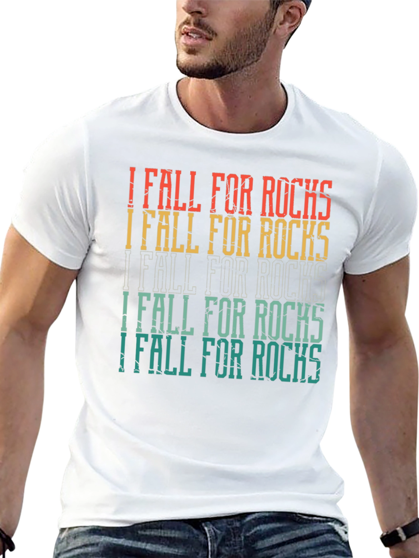 Black I Fall For Rocks Retro Style Graphic Tee view 13