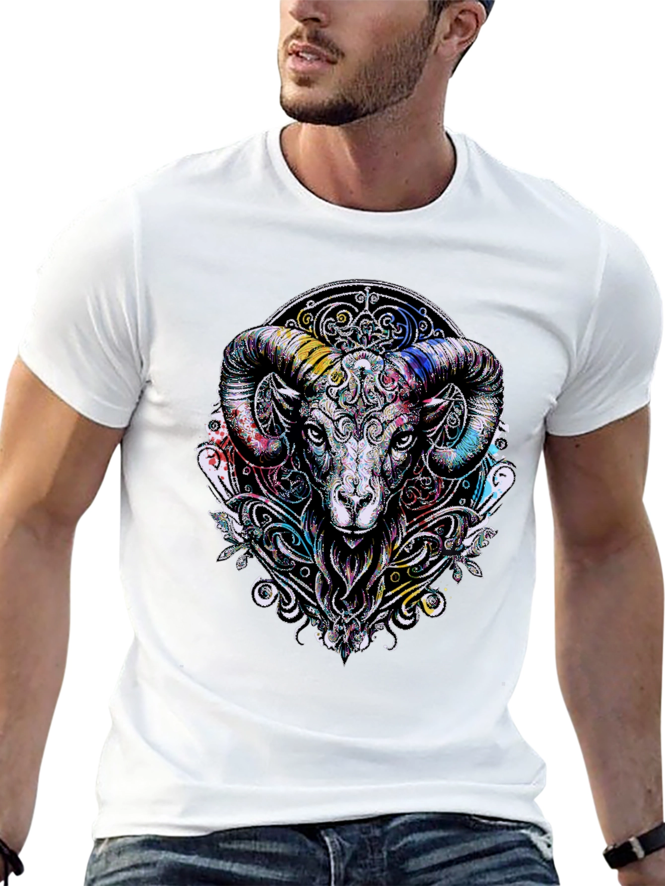 Black Aries Ram Graphic Black T-Shirt view 13
