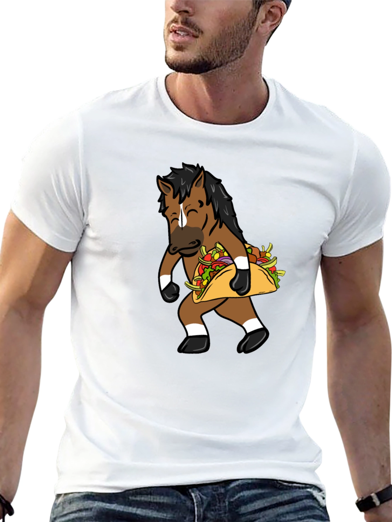 Black Funny Horse Taco Graphic Tee - Black Cotton T-Shirt view 13