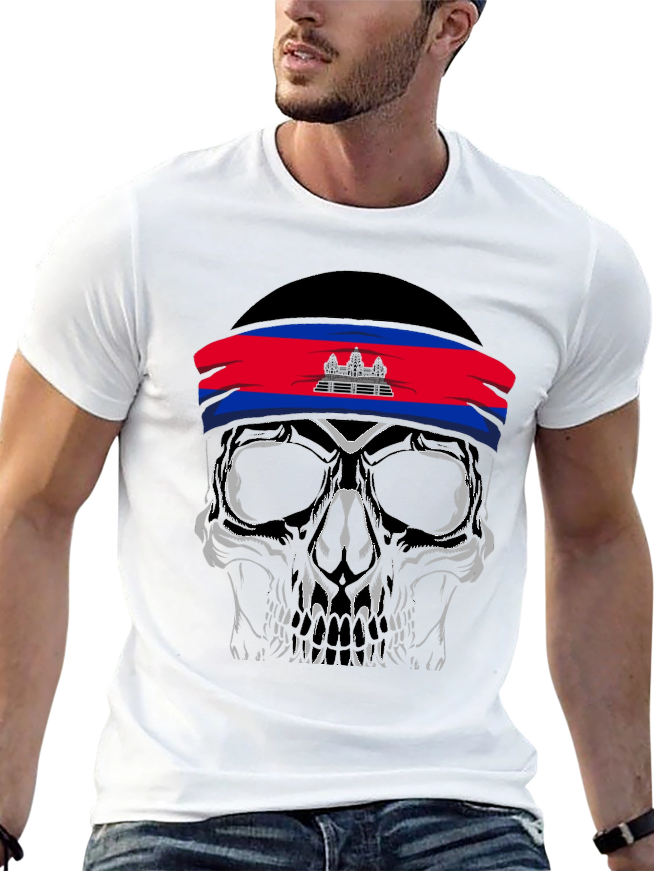 Skull T-Shirt Cambodia Flag Headband - 13