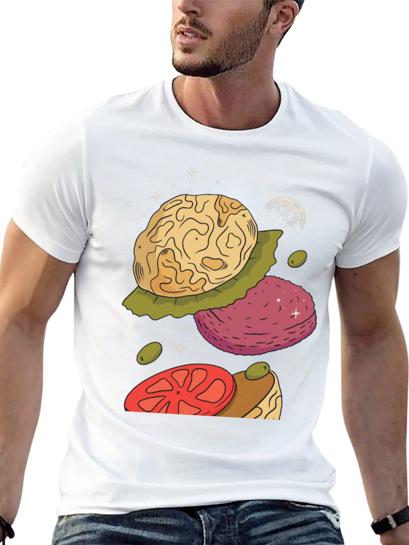Black Cosmic Burger Graphic Tee - Unique Space Food Design view 13
