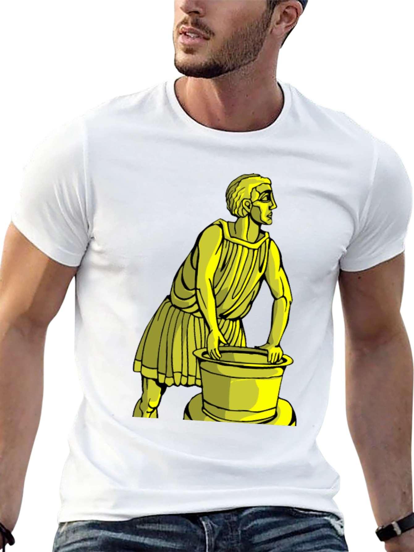 Black Black T-Shirt with Yellow Ancient Man Graphic view 13