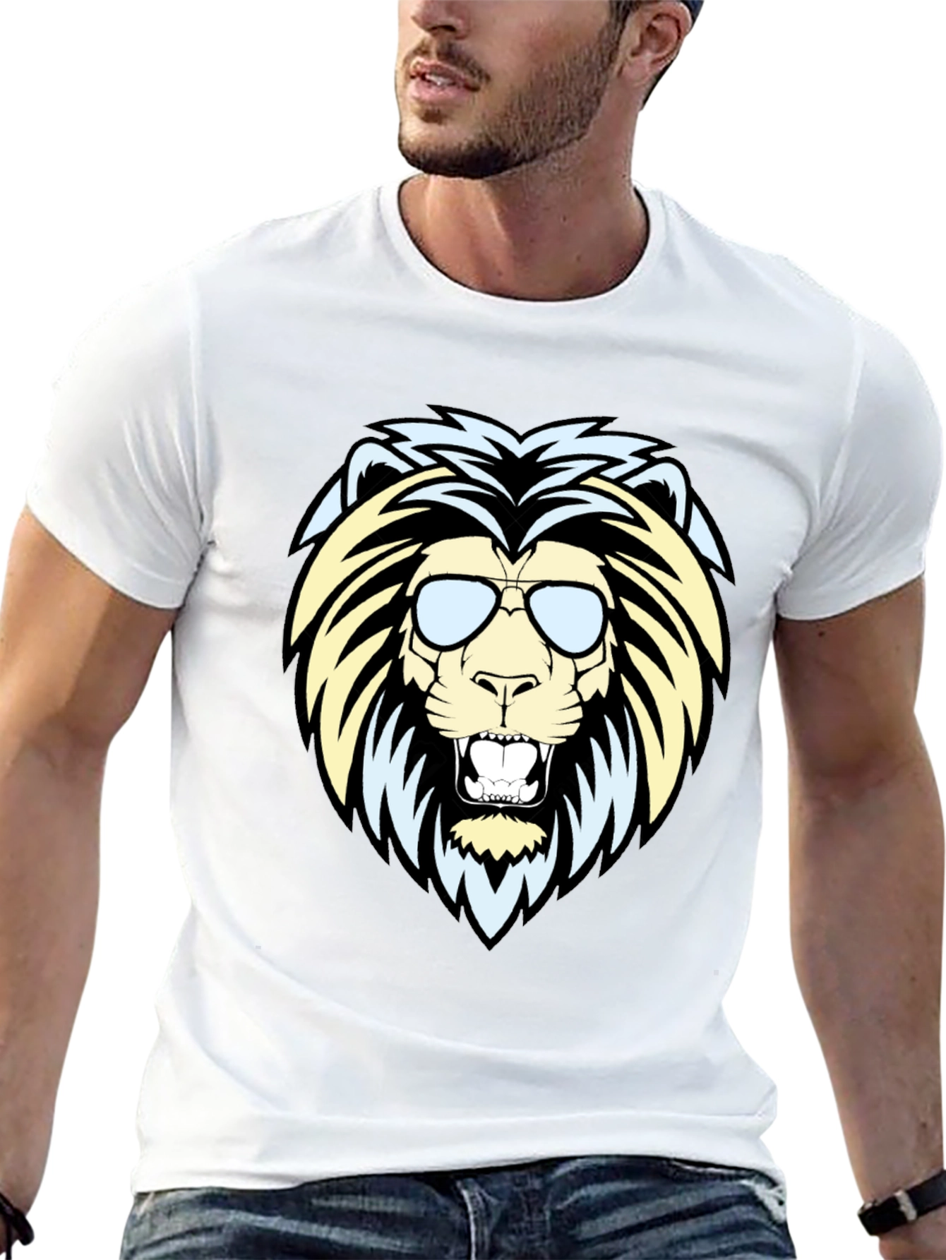 Black Cool Lion Graphic Tee - Men's Black T-Shirt view 13