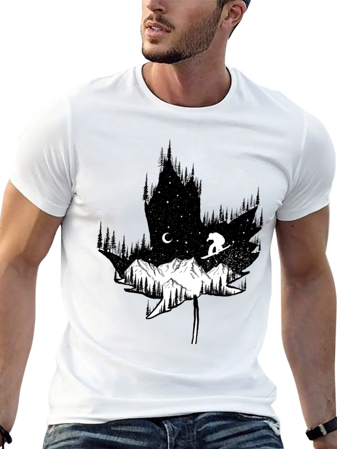 Black Nature Graphic Tee - Maple Leaf Mountain Design view 13