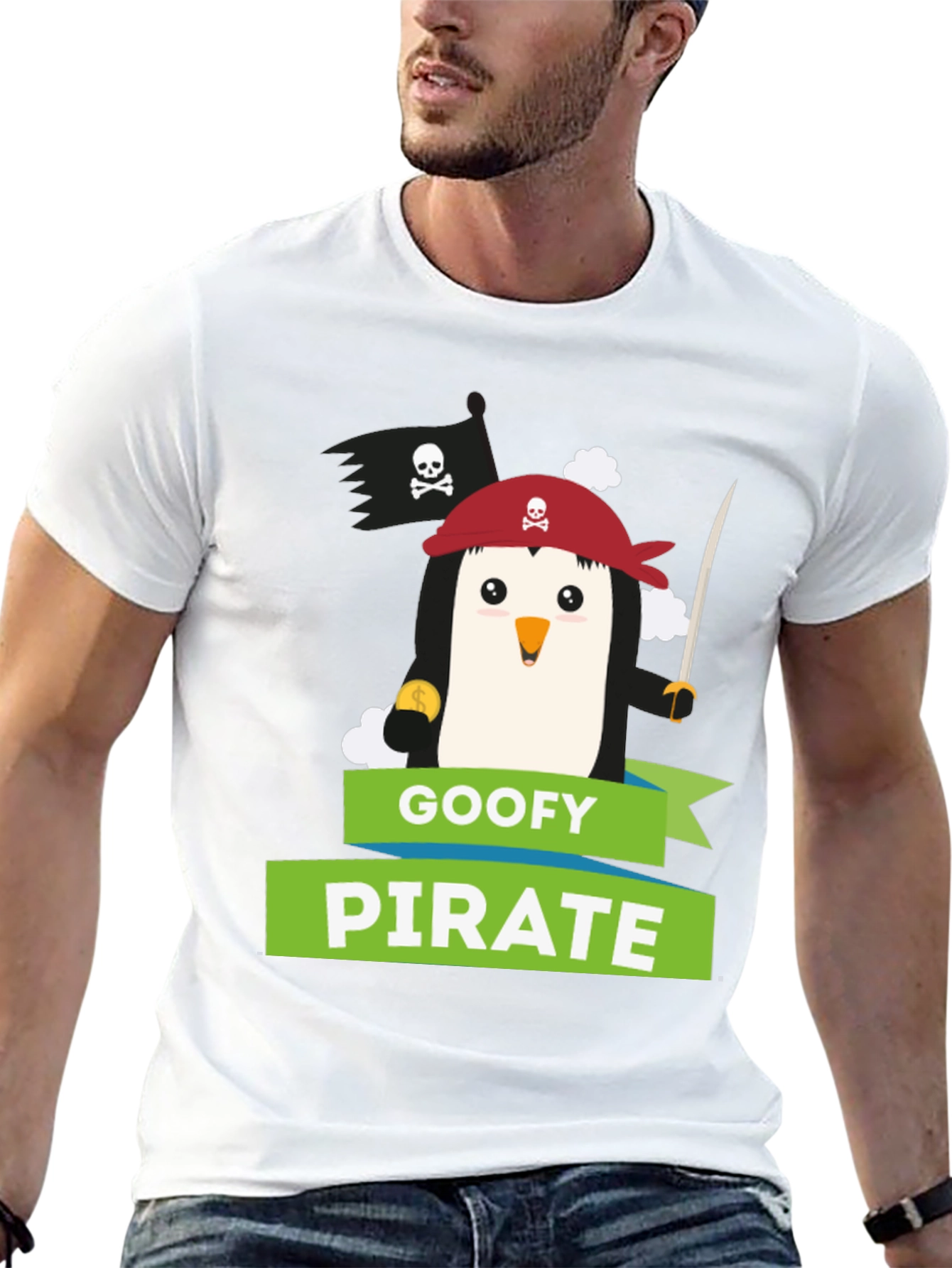 Black Goofy Pirate Penguin T-Shirt view 13