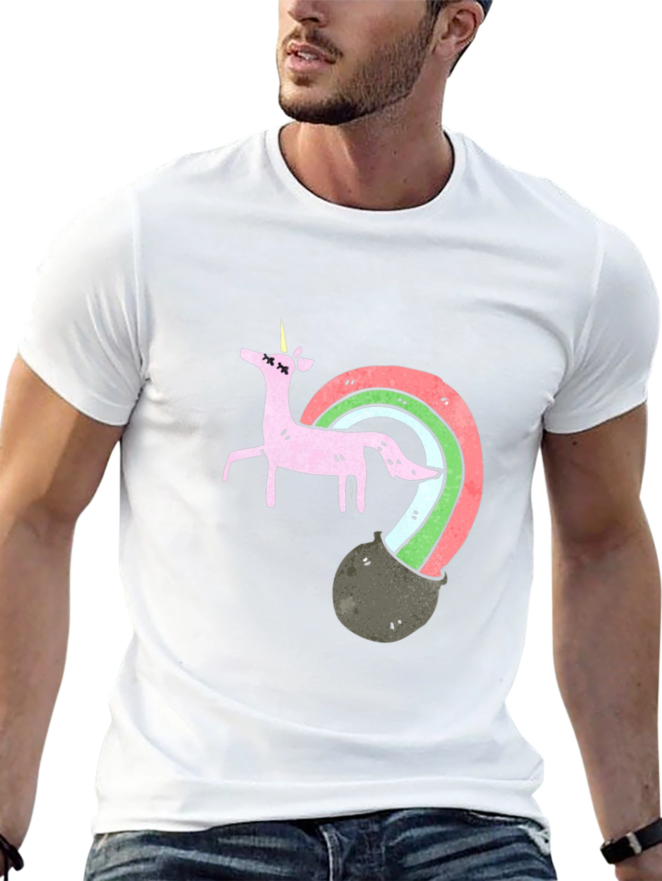 Black Unicorn Rainbow Pot T-Shirt view 13