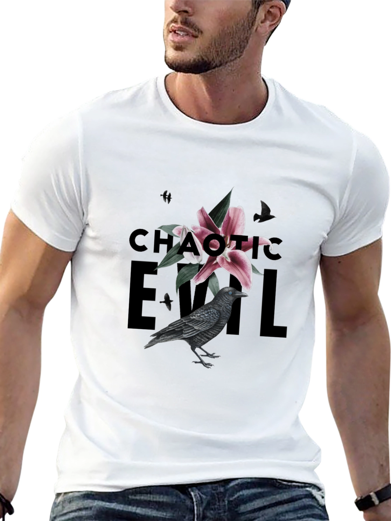Black Chaotic Evil Raven Graphic Tee - Men's Black T-Shirt view 13