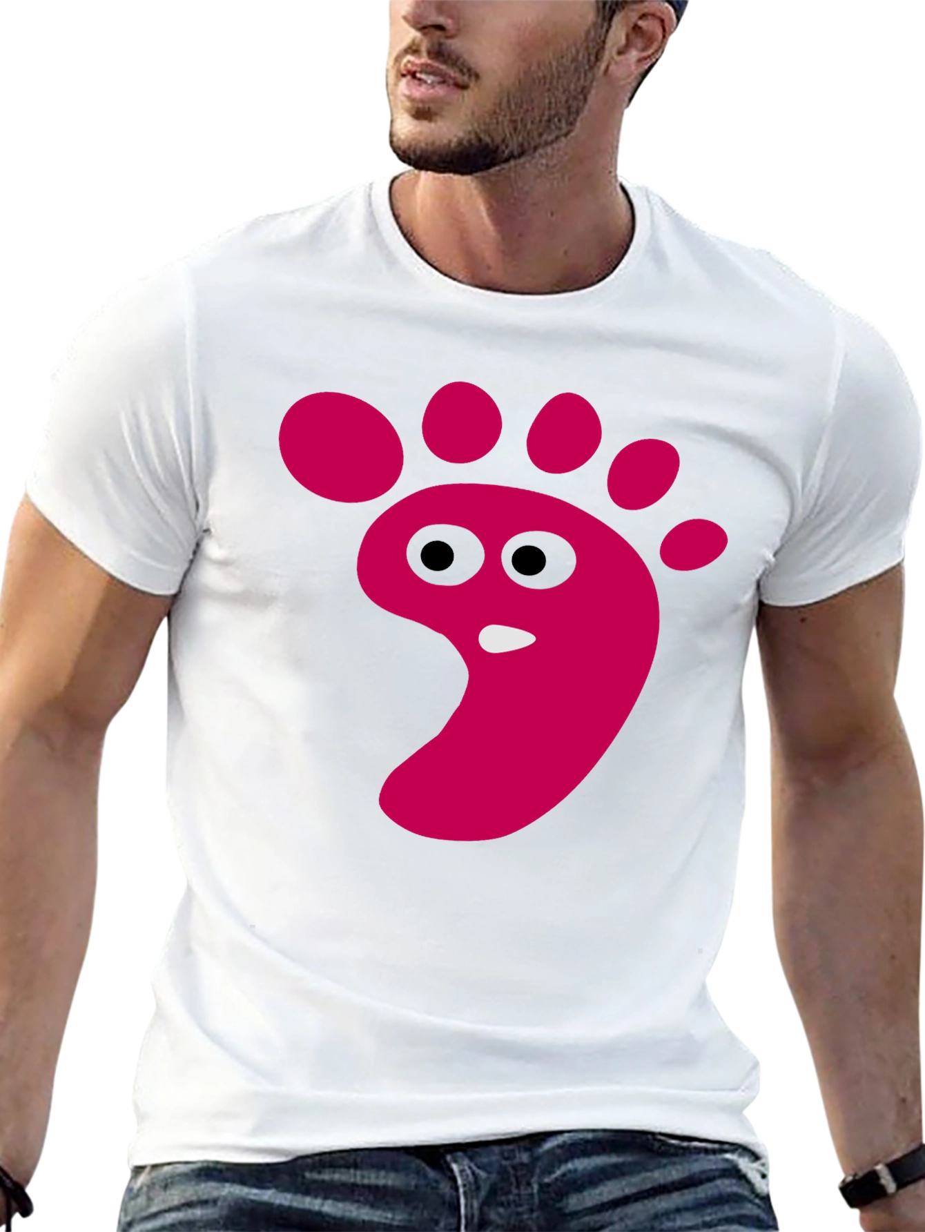 Black Funny Footprint Graphic T-Shirt - Black Cotton Tee view 13