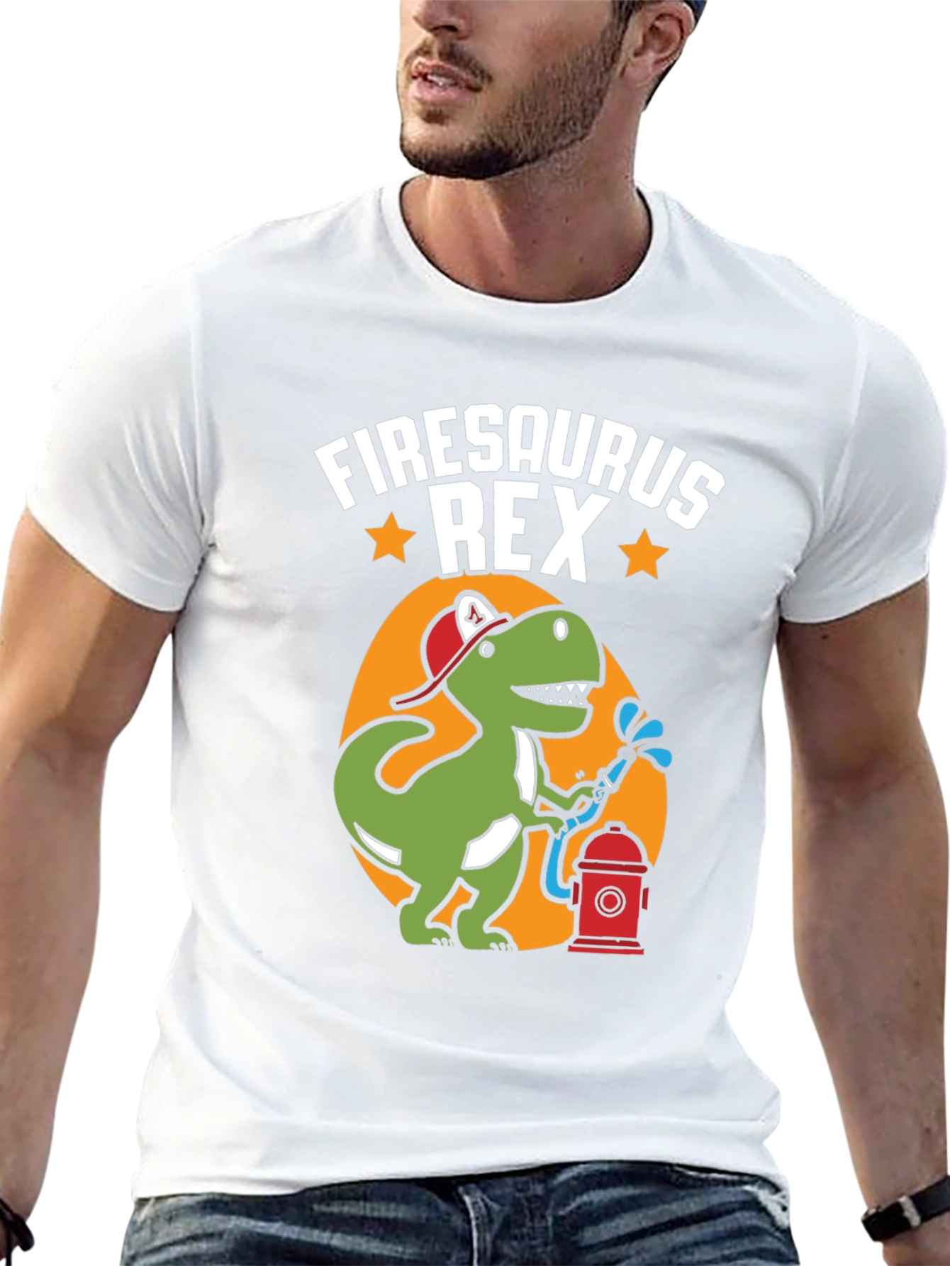 Black Firesaurus Rex Graphic Tee - Firefighter Dinosaur T-Shirt view 13