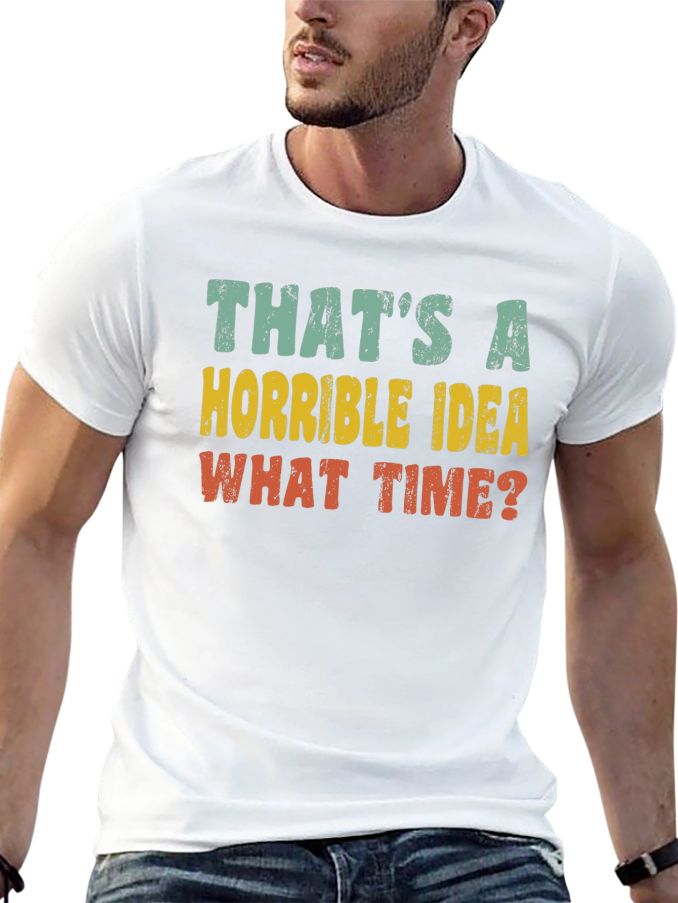 Black Horrible Idea Funny Graphic T-Shirt view 13