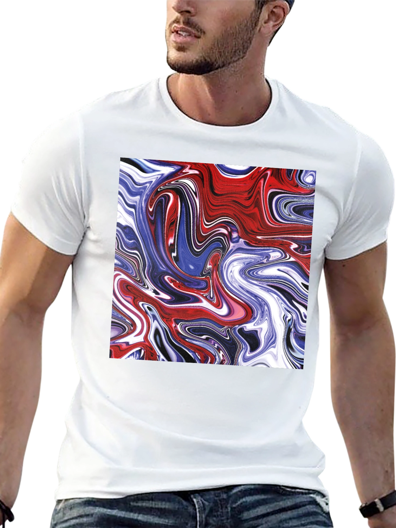 Black Swirled Paint Graphic Tee - Cool Abstract Art T-Shirt view 13