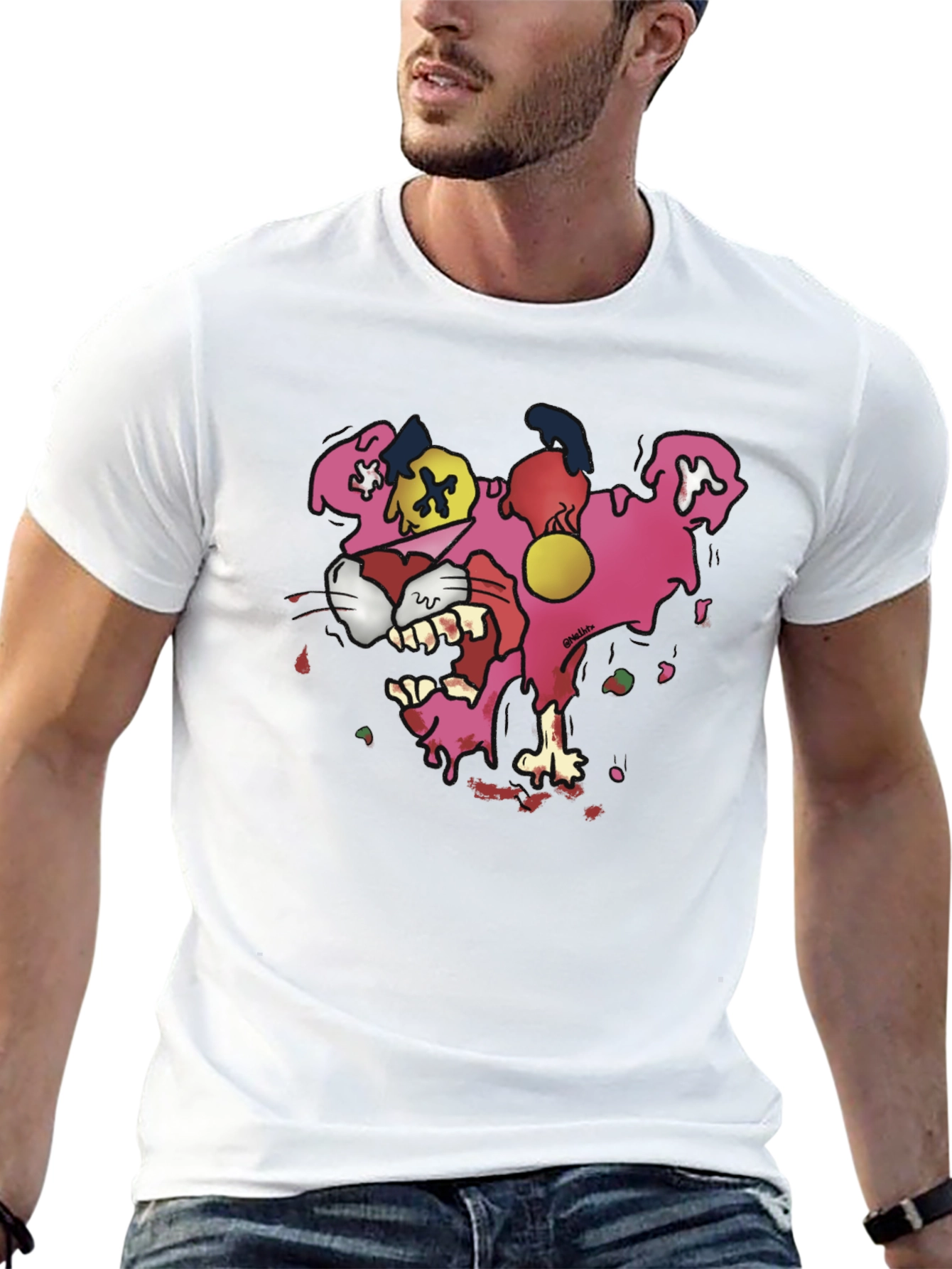 Black Cartoon Pink Panther Graphic T-Shirt view 13