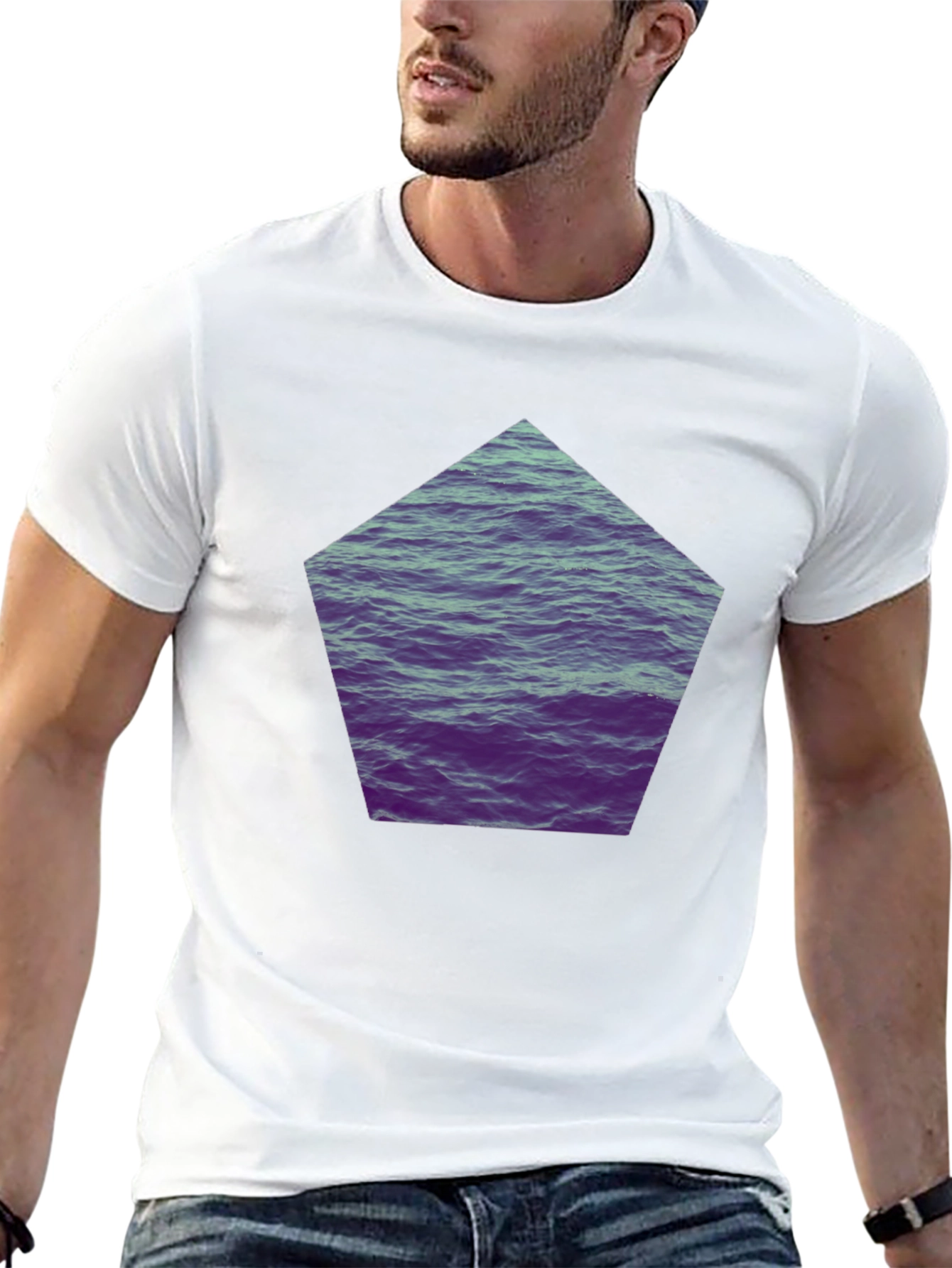 Black Black T-Shirt with Ocean Waves Graphic Print view 13