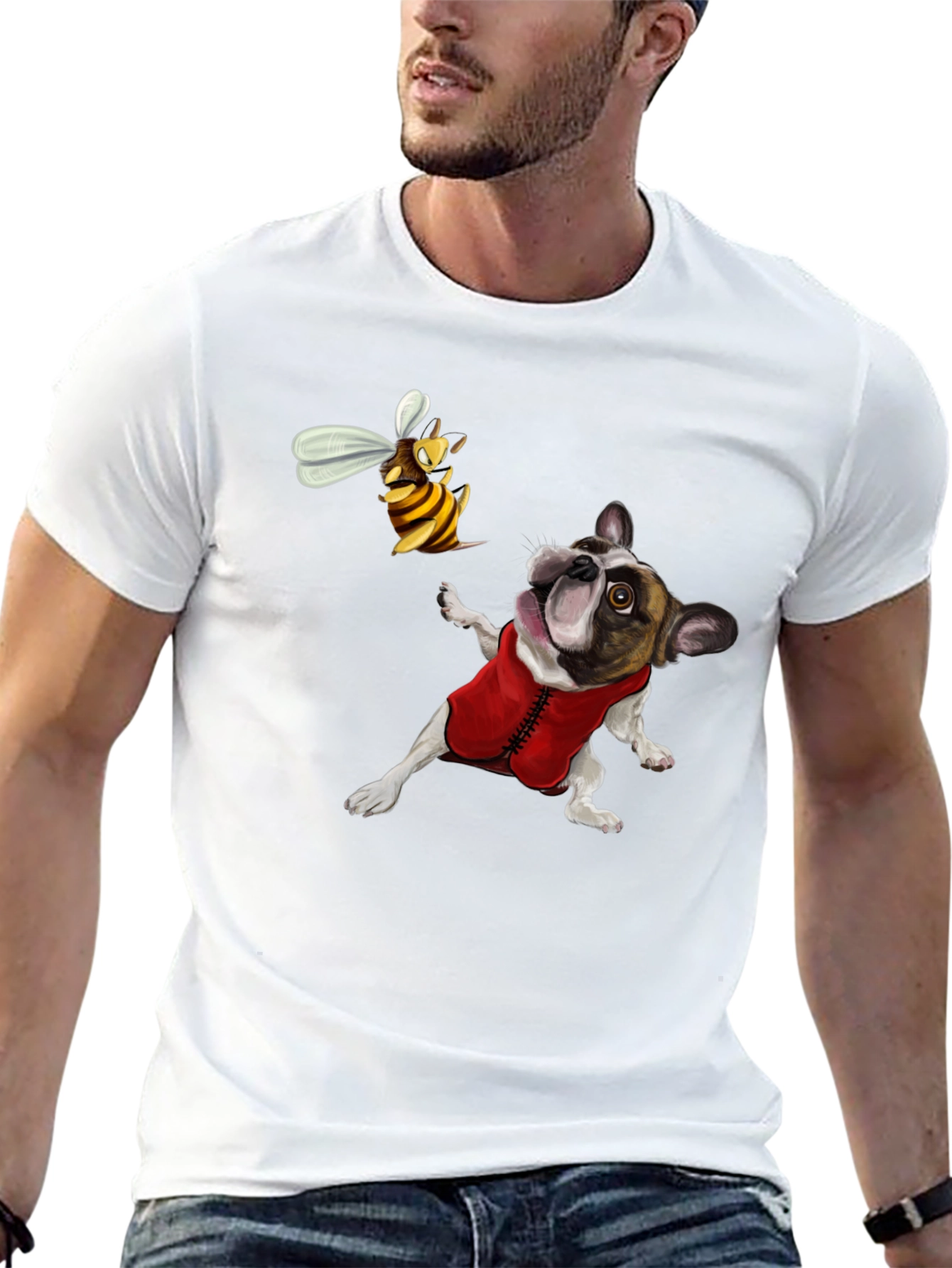 Black Dog & Bee Graphic Tee - Novelty T-Shirt view 13