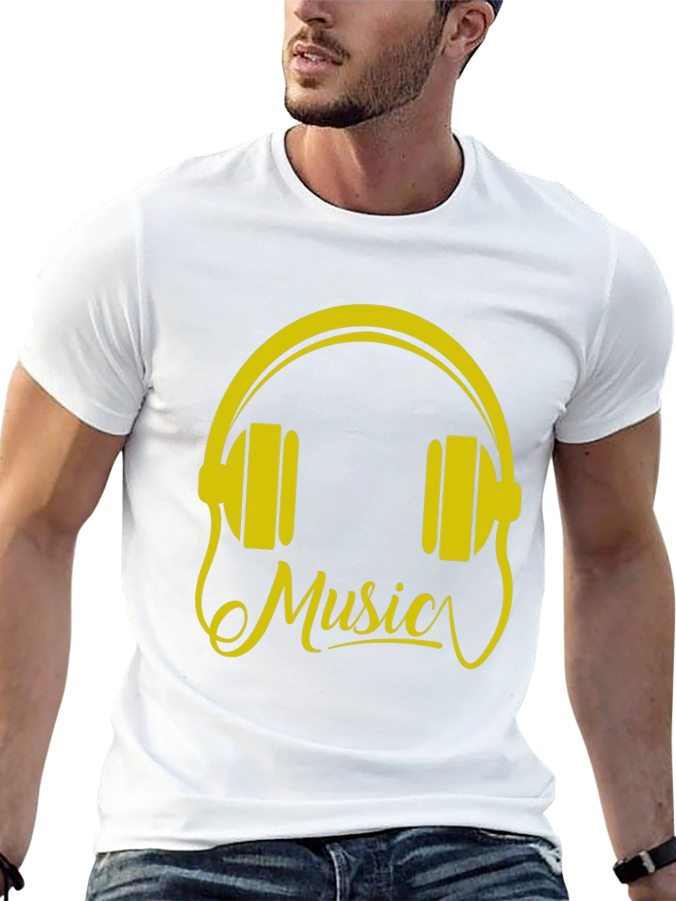Music Headphones Graphic Tee - Black Cotton T-Shirt - 13