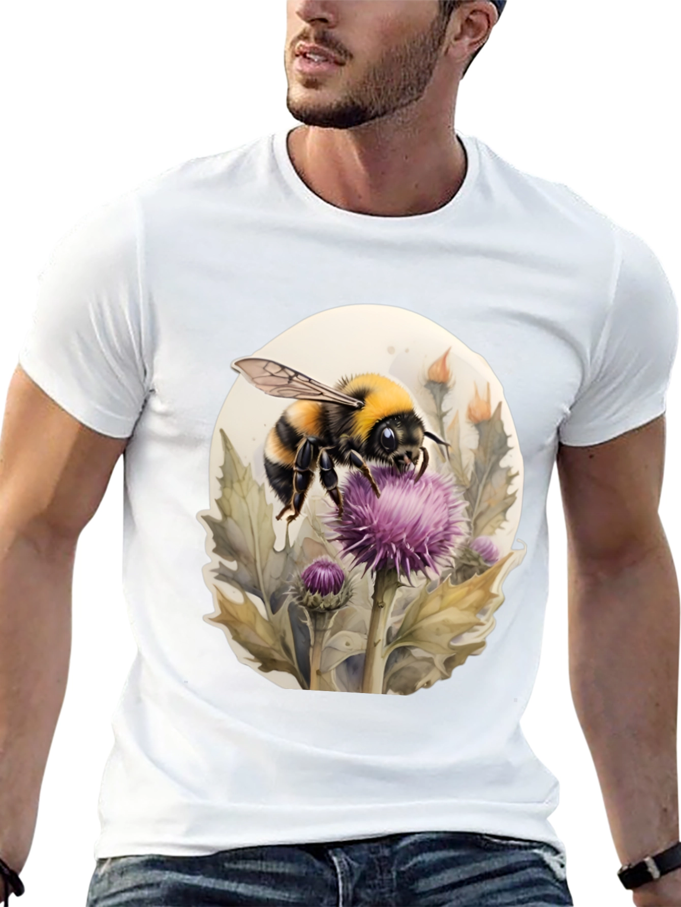 Black Bumble Bee on Thistle Black T-Shirt view 13