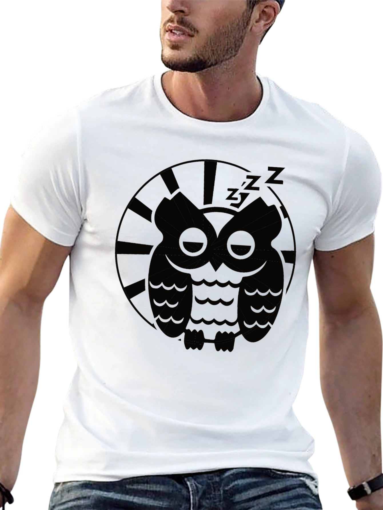 Black Sleepy Owl Graphic Tee - Black Cotton T-Shirt view 13