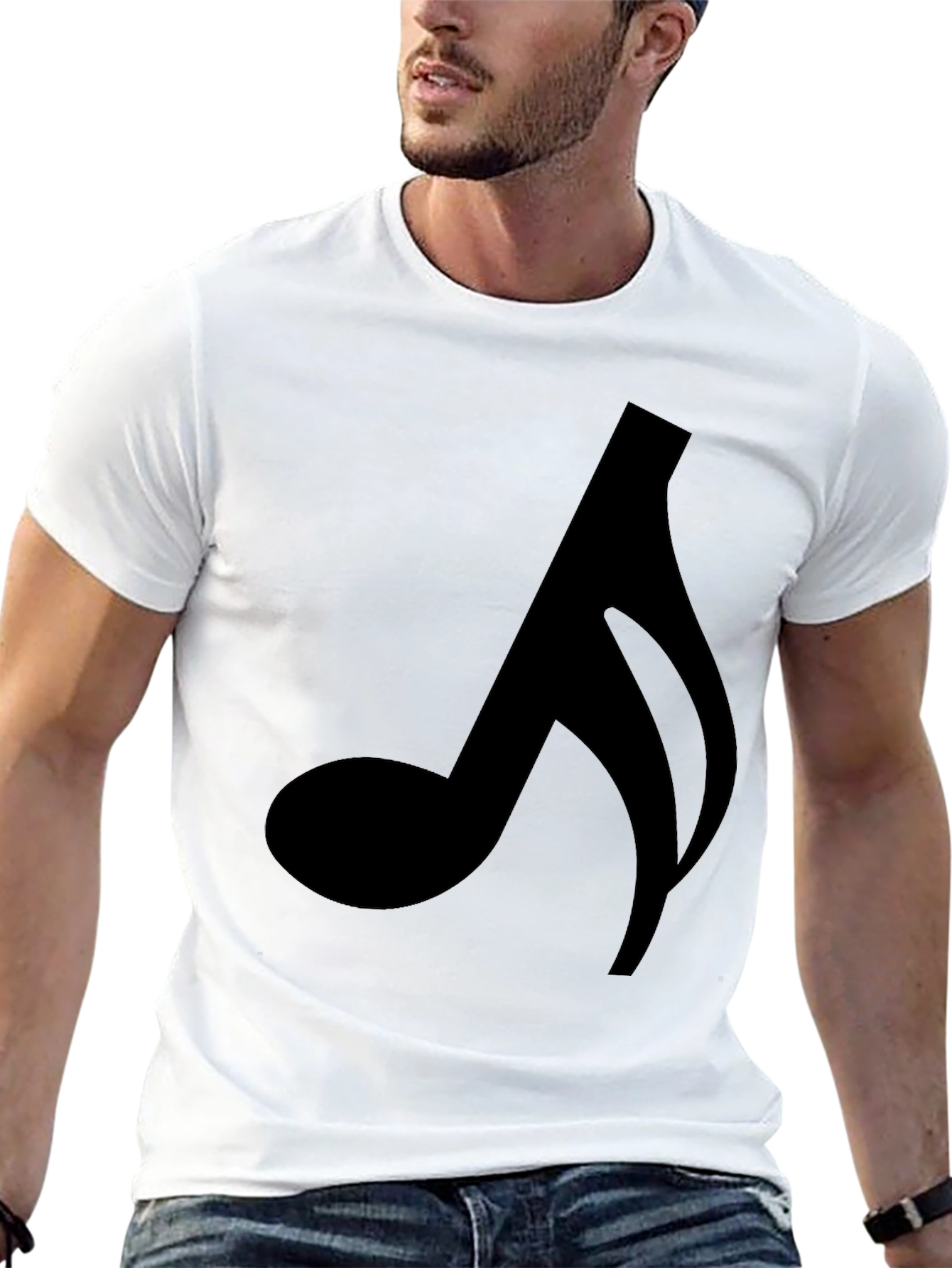 Black Music Note Graphic Tee - Black Cotton Blend T-Shirt view 13