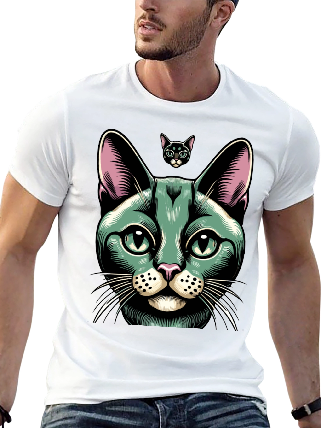 Black Cool Cat Graphic Tee - Black Cotton Blend view 13