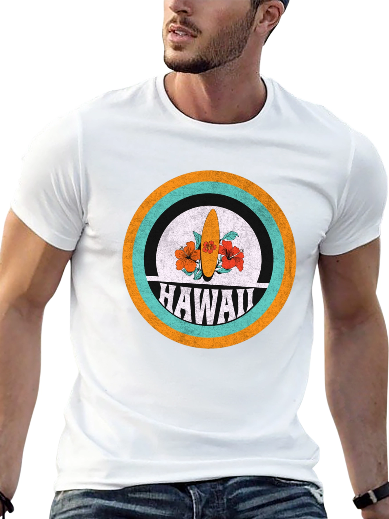 Black Hawaii Surfboard Graphic Tee - Retro Style view 13
