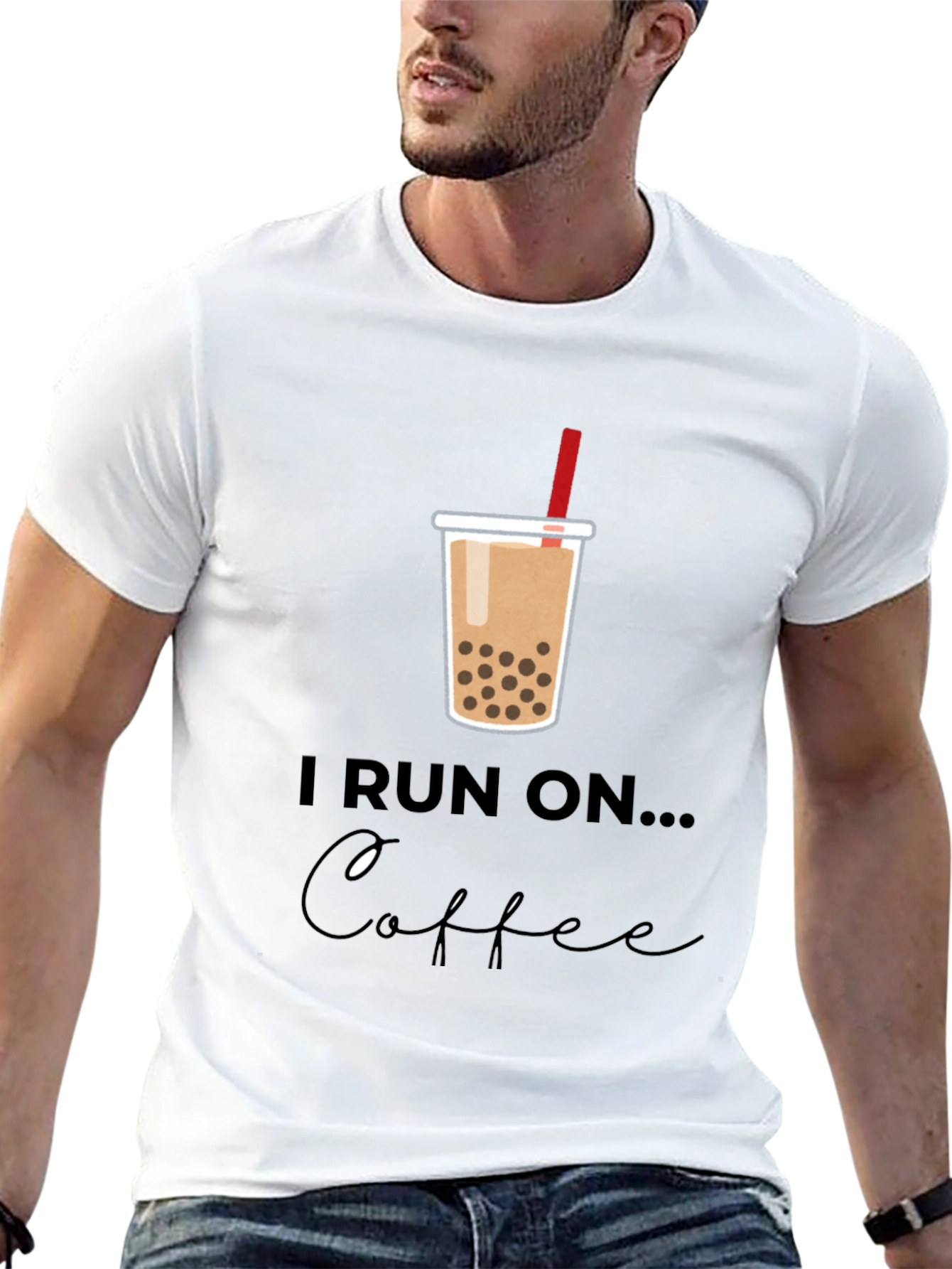Black I Run on Boba Bubble Tea Graphic T-Shirt view 13