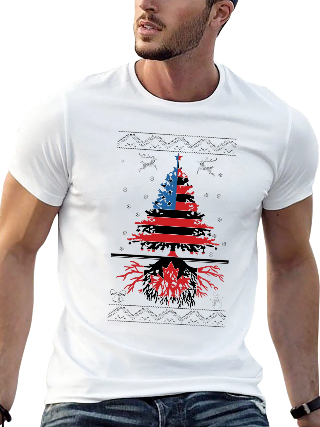 Black USA Canada Roots Christmas Tree Graphic Tee view 13