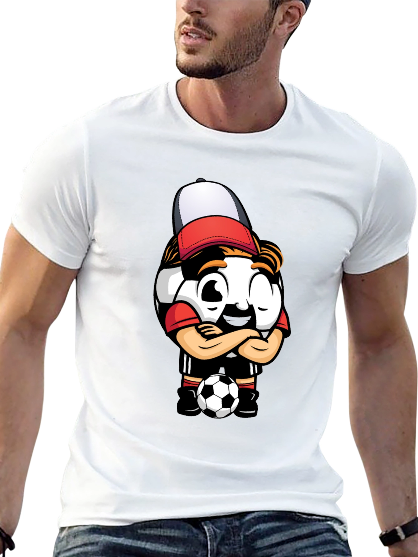 Black Soccer Ball Cartoon T-Shirt - Cool Graphic Tee view 13
