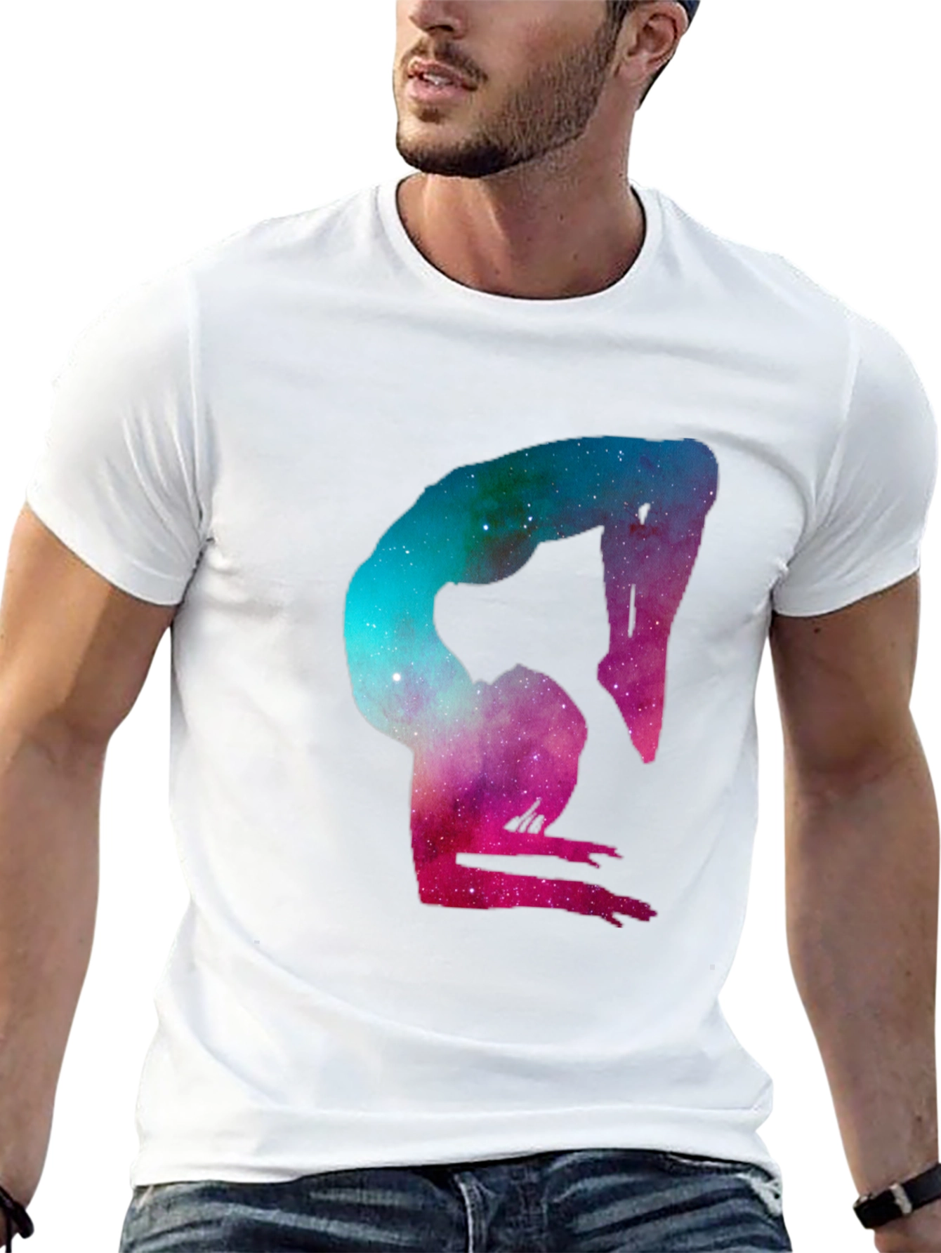 Black Cosmic Yoga Pose Graphic Tee - Black Cotton Blend view 13