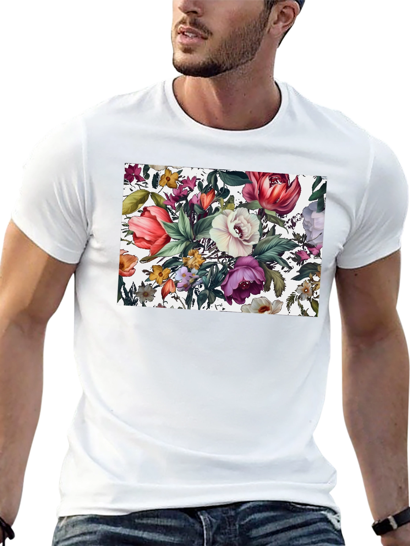 Black Floral Print Black T-Shirt view 13