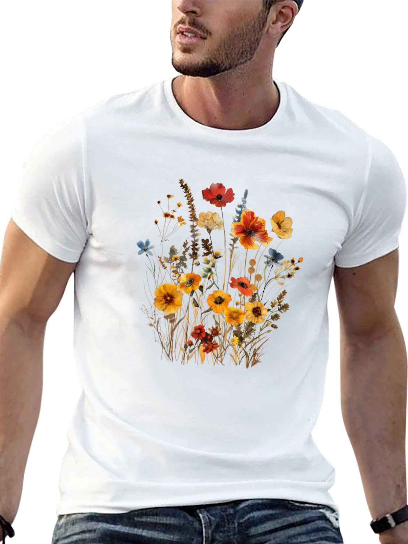Floral Print Black T-Shirt - Nature Inspired Style - 13