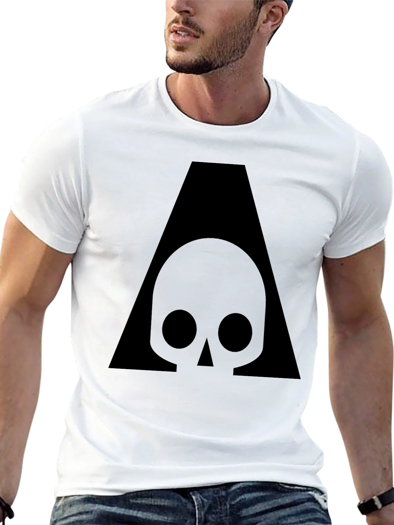 Black Skull & Triangle Graphic Print Black T-Shirt view 13