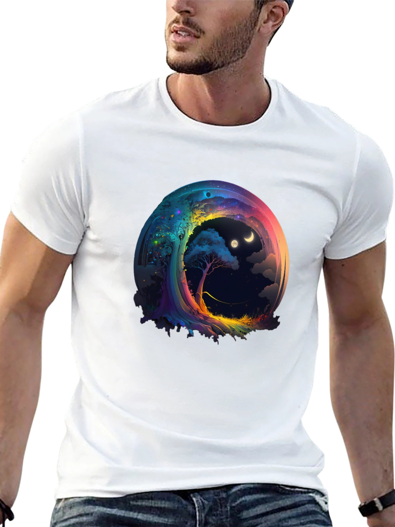 Black Cosmic Dreamscape T-Shirt - Unique Graphic Tee view 13