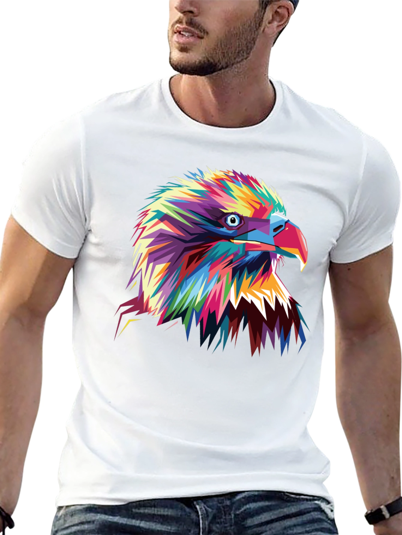 Black Vibrant Eagle Graphic Tee - Bold Colorful Bird Art view 13