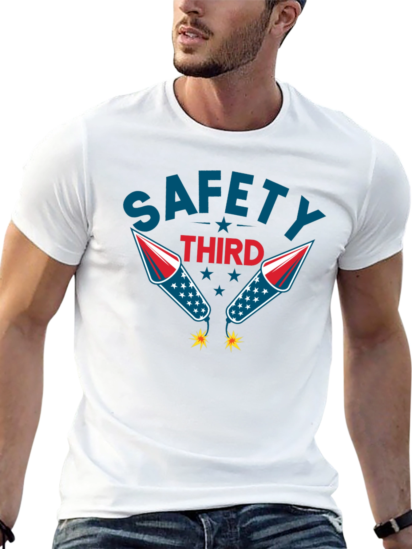 Black Safety Third Graphic Tee Funny Fireworks T-Shirt view 13