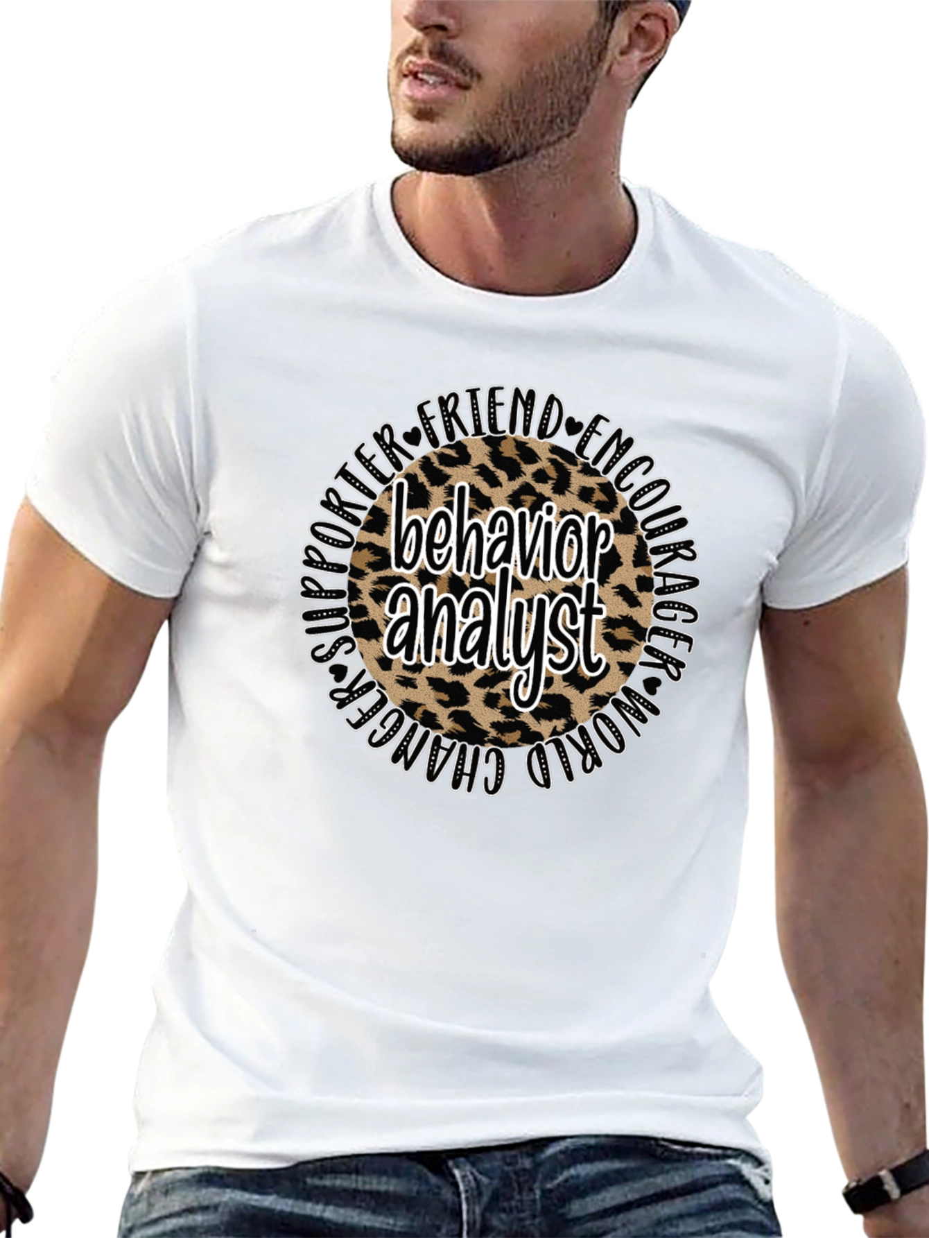 Black Behavior Analyst Leopard Print T-Shirt view 13