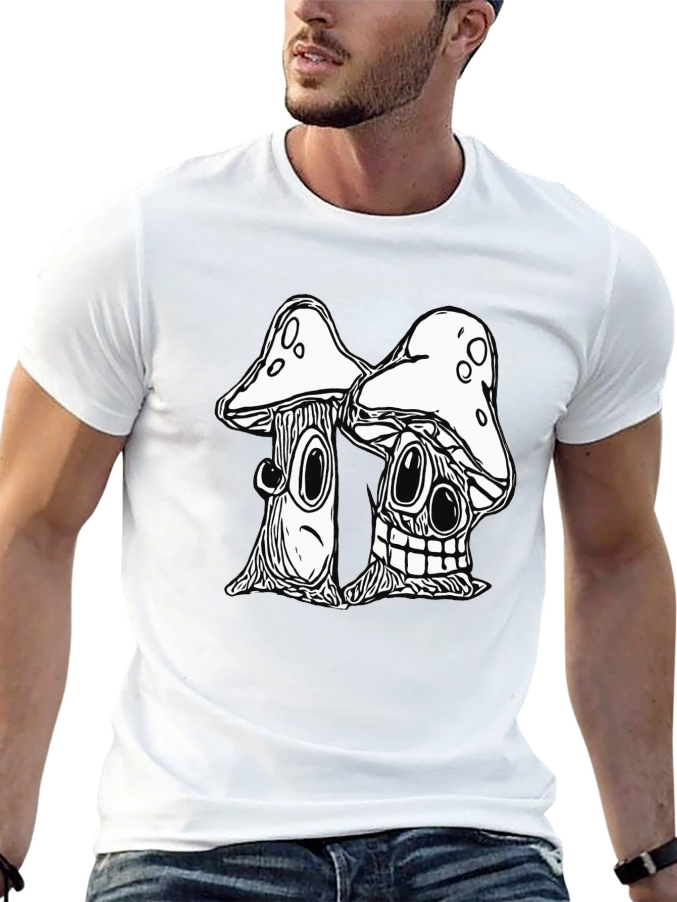 Black Mushroom Cartoon Graphic Black T-Shirt view 13