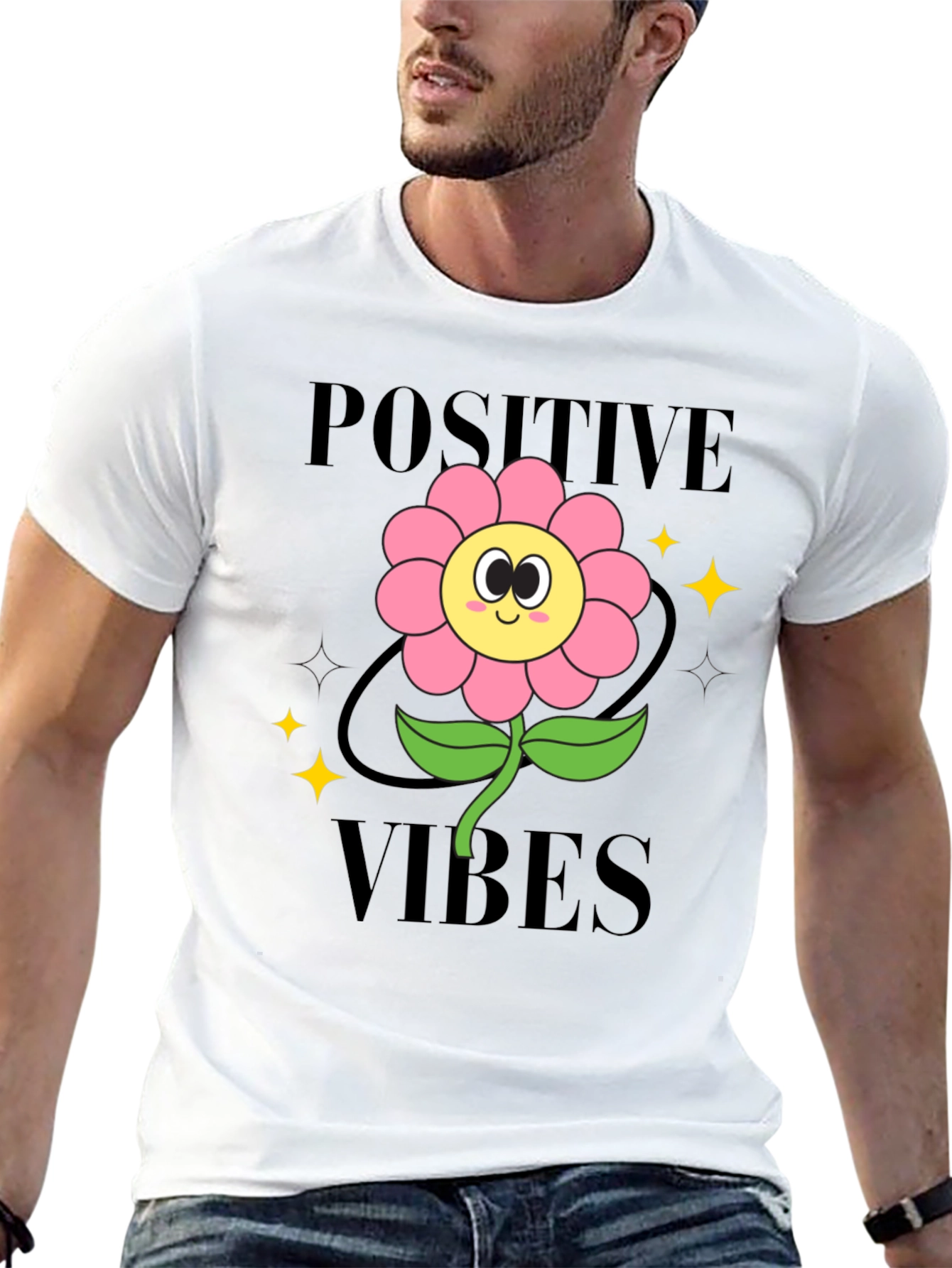 Black Positive Vibes Flower Graphic T-Shirt view 13